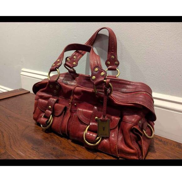 Frye Women’s Leather Purse Satchel Travel Office Handbag Top Handle Comfort Red - Picture 1 of 12